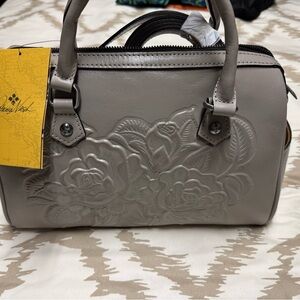 Patricia Nash Gray Floral Satchel
